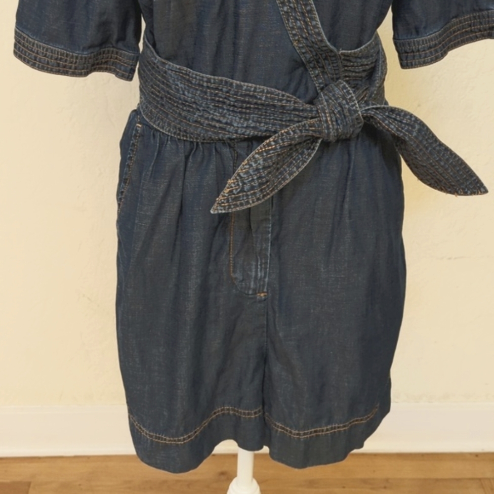 Pilcro by Anthropologie Denim Wrap Short Sleeve Romper Size 4 - Picture 4 of 12